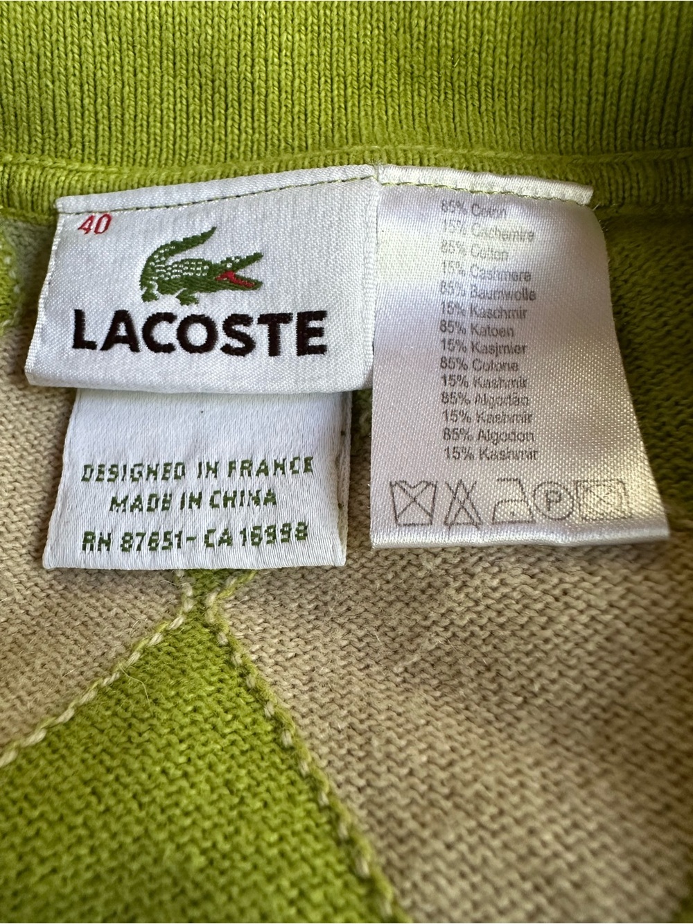 Ivy League Country Club Lacoste Lime Argyle Logo Knit Polo Sweater ~ Women’s 40 - Picture 3 of 11